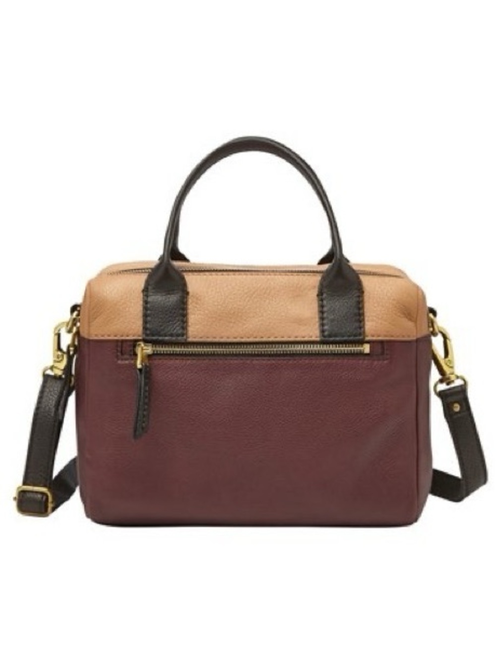 Fossil Erin Colorblocked Satchel Crossbody Pebbled Leather Tan Brown Black Bag